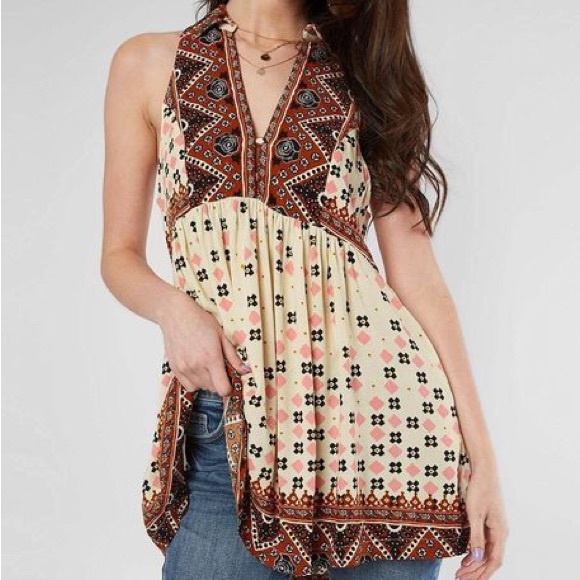 Free People Charlotte Printed Halterneck top/Tunic Size S - Picture 2 of 15